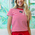 LM-STRIPE BABY DOLL TOP SS-RED