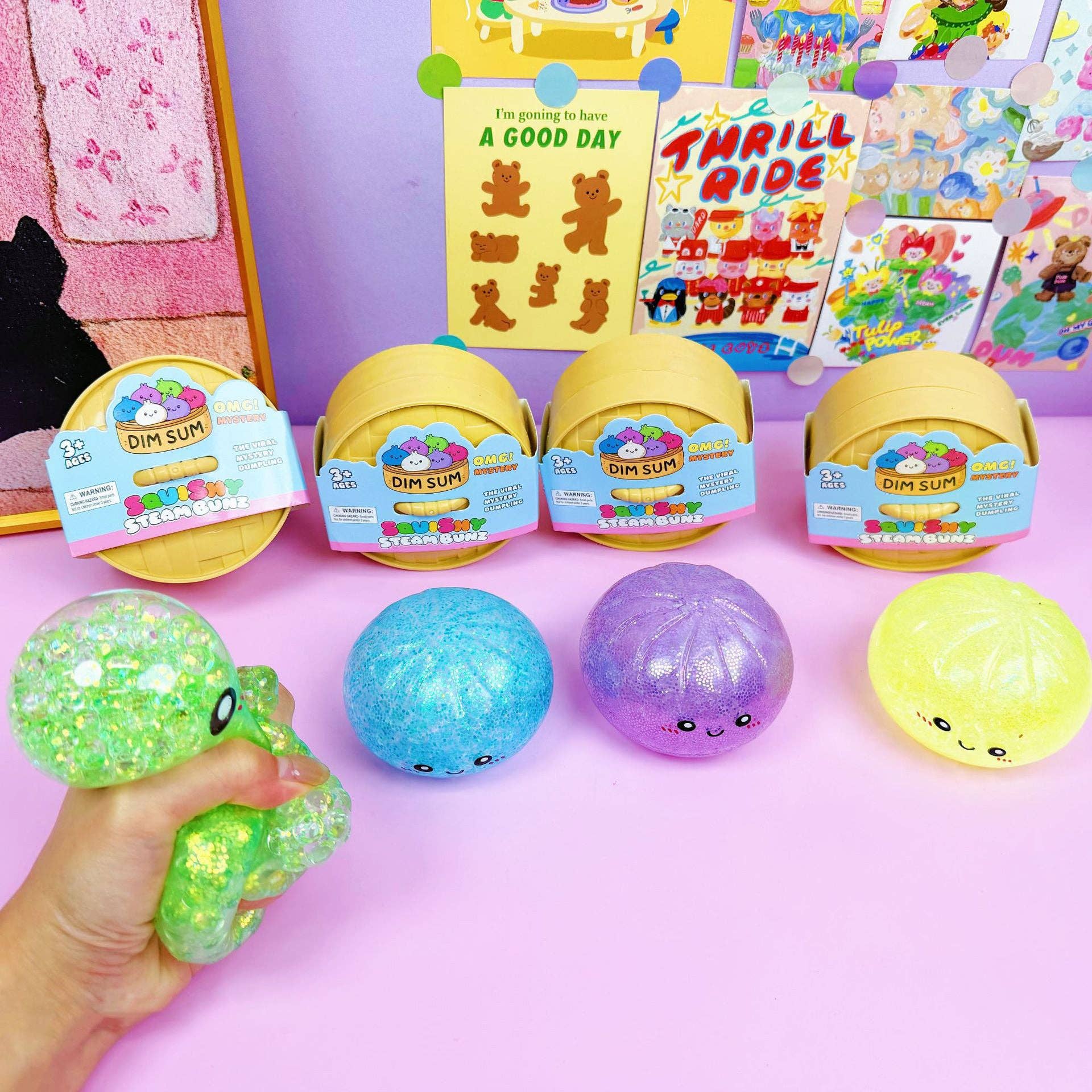 Glitter Bead Dumpling Shape Squishy Stress Relief Toy