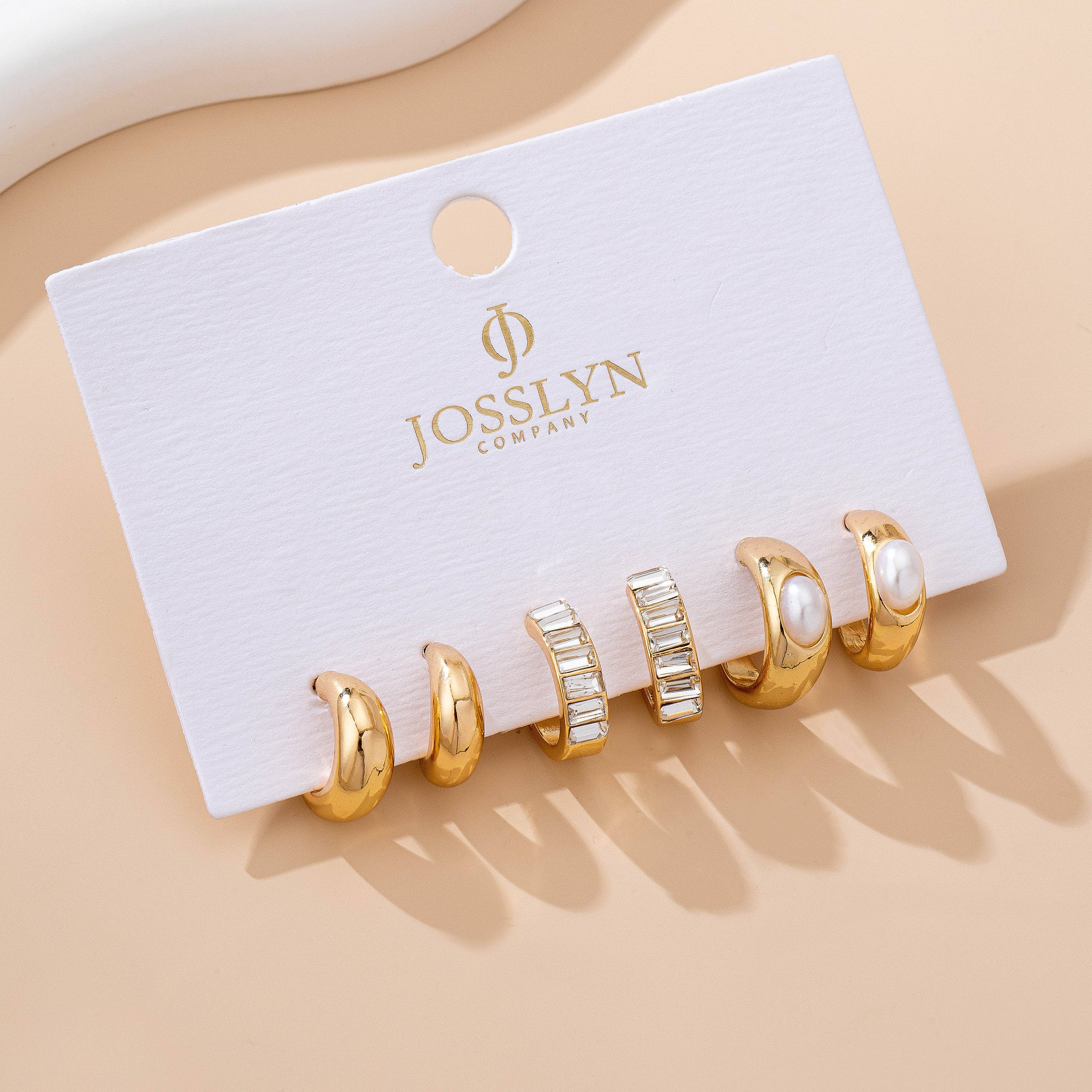 Pearl & Baguette Huggie Hoop Trio Earring Set | 80E61741